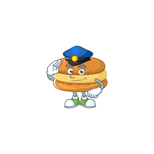 Um desenho animado de macarons de chocolate vestido como um policial — Vetor de Stock