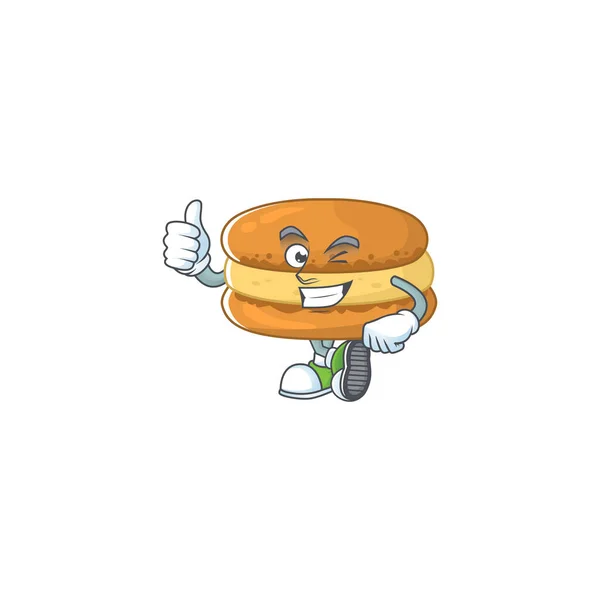 Macarons chocolat personnage de bande dessinée faisant pouce doigt — Image vectorielle