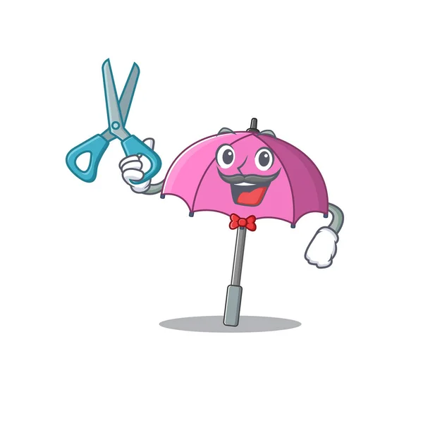 Cool Barber pink umbrella mascot design style — Stok Vektör