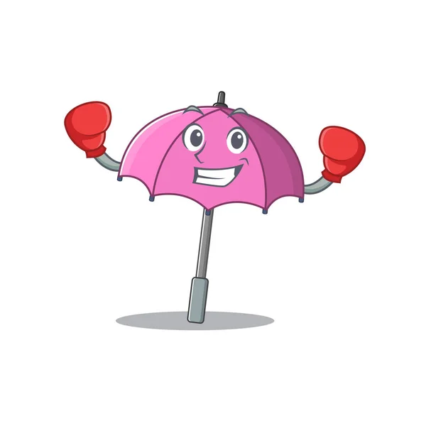 Un estilo de diseño de mascota de boxeo paraguas rosa deportivo — Vector de stock