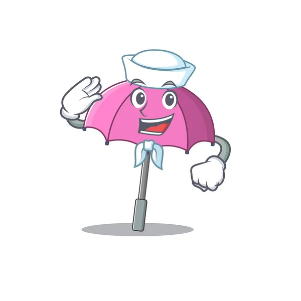 Cute pink umbrella Sailor cartoon character wearing white hat — Stok Vektör