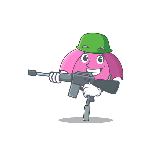 A picture of pink umbrella as an Army with machine gun — 图库矢量图片