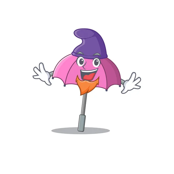 Cute and funny pink umbrella cartoon character dressed as an Elf — Stok Vektör