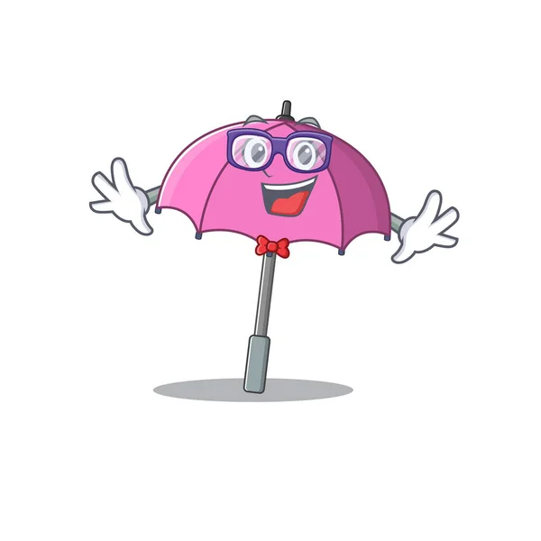 Super divertido geek rosa paraguas dibujos animados diseño de personajes — Vector de stock