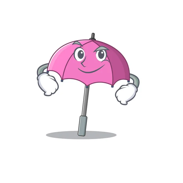 Divertido personaje de la mascota paraguas rosa mostrando gesto seguro — Archivo Imágenes Vectoriales