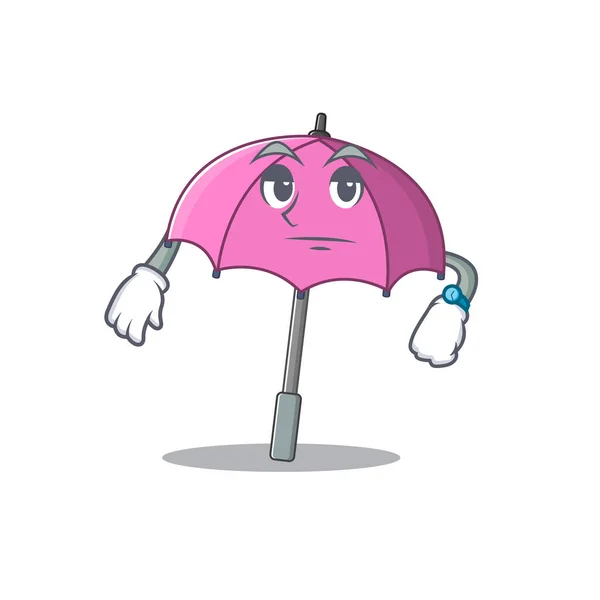 粉色雨伞等待姿势吉祥物设计风格 — 图库矢量图片