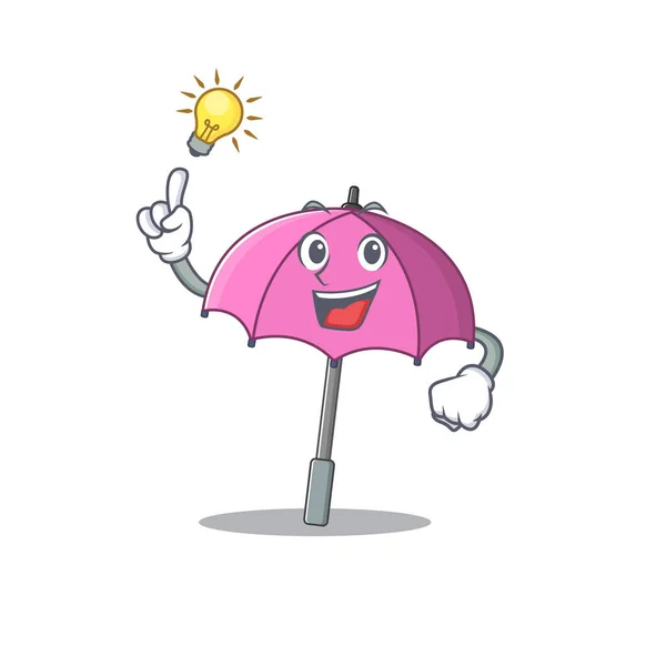 분홍색 우산 마스코트 캐릭터 디자인의 아이디어를 가지고 있습니다. — 스톡 벡터