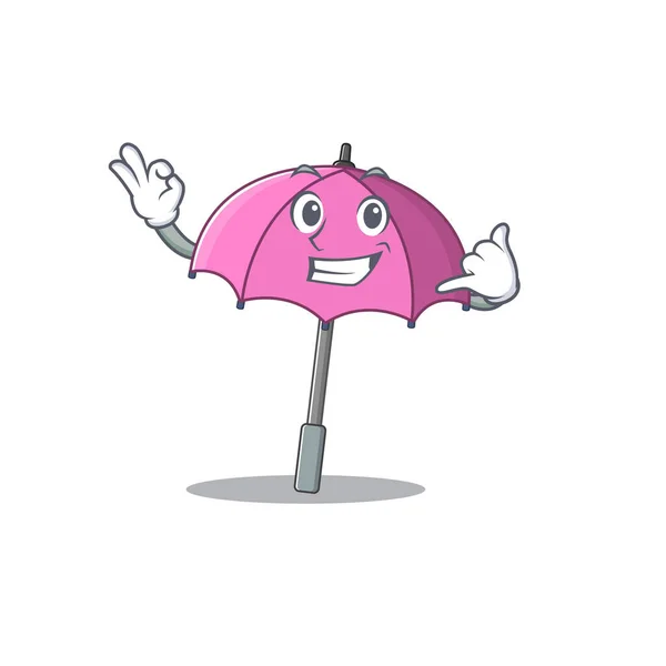 Rosa guarda-chuva mascote desenho animado mostrando Chame-me gesto —  Vetores de Stock