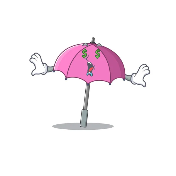 Parapluie rose riche avec style de mascotte de Money eye — Image vectorielle