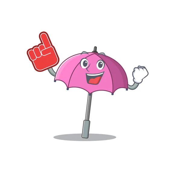 Pink umbrella mascot cartoon style with Foam finger — Stock Vector