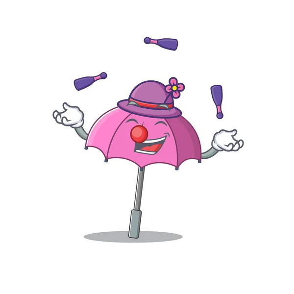 Słodki różowy parasol maskotka rysunek styl gry żonglerka — Wektor stockowy