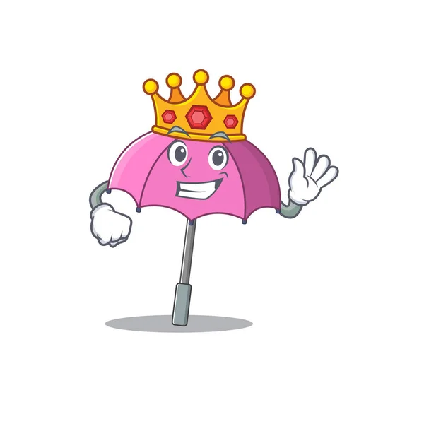 The Royal King of pink umbrella cartoon character design with crown — Stock Vector