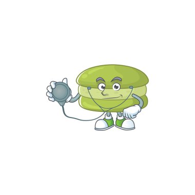 Çizgi film karakteri olan hindistancevizli kurabiyeli doktor aletleri kullanıyor. Vektör illüstrasyonu