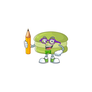 Hindistan cevizli kurabiyeler kurşun kalem kullanan zeki öğrenci karakterleri. Vektör illüstrasyonu