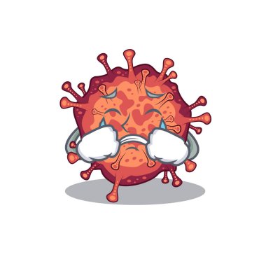 Ağlayan bulaşıcı bir Corona virüsü maskot tasarımı. Vektör illüstrasyonu