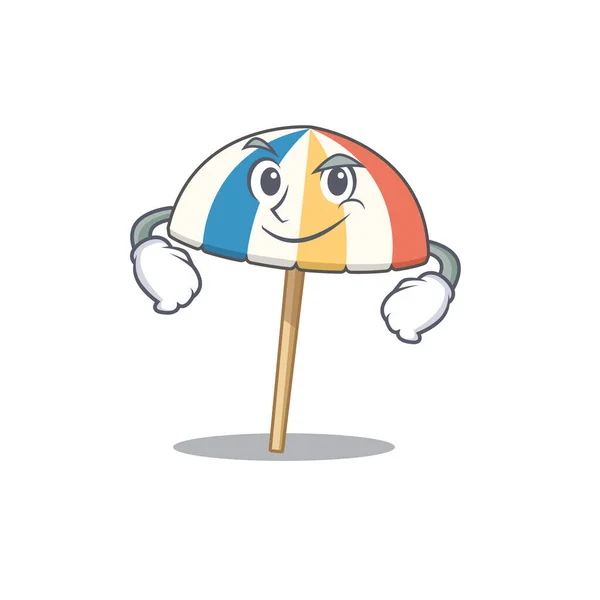 Engraçado praia guarda-chuva mascote personagem mostrando gesto confiante — Vetor de Stock