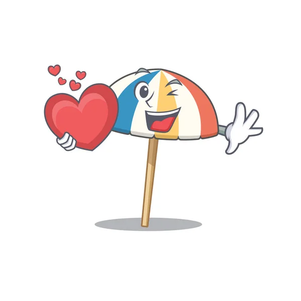 A romantic cartoon design of beach umbrella holding heart — Διανυσματικό Αρχείο