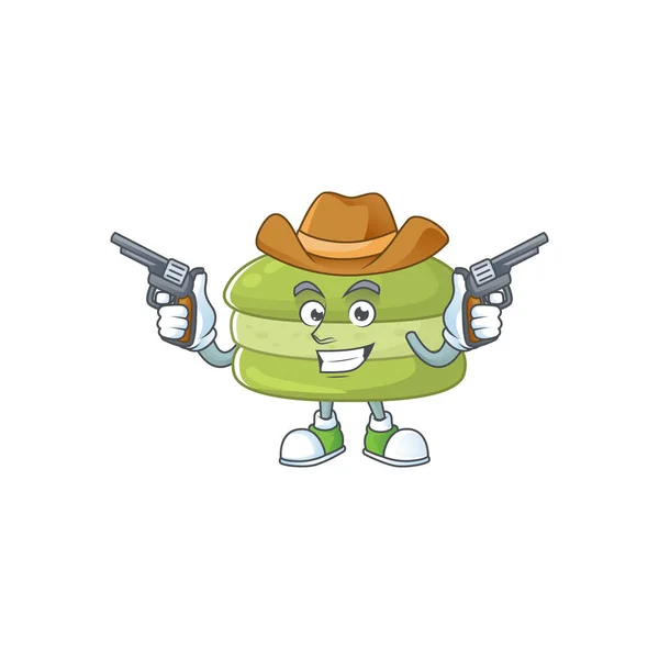 Raffreddare Disegno Del Fumetto Cowboy Macaron Cocco Possesso Pistole Illustrazione — Vettoriale Stock