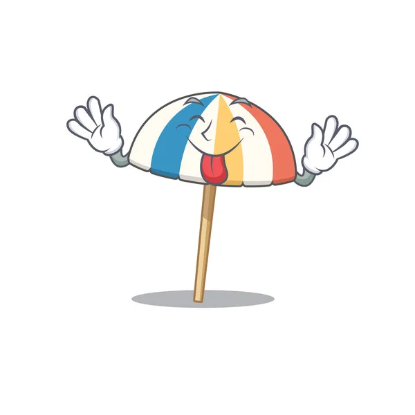 Engraçado rosto praia guarda-chuva mascote estilo de design com língua para fora — Vetor de Stock