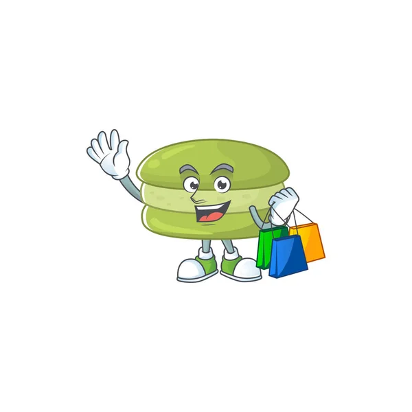 Diseño Mascota Macarrones Coco Rico Smiley Con Bolsa Compras Ilustración — Vector de stock