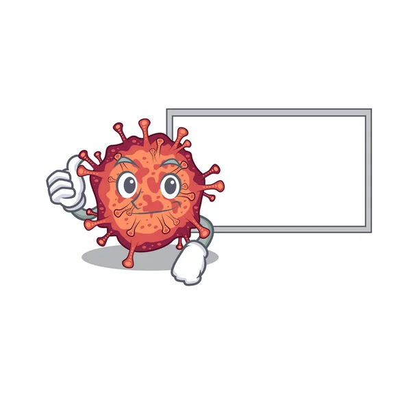 Die Niedliche Ansteckende Coronavirus Cartoonfigur Daumen Hoch Bringt Ein Weißes — Stockvektor