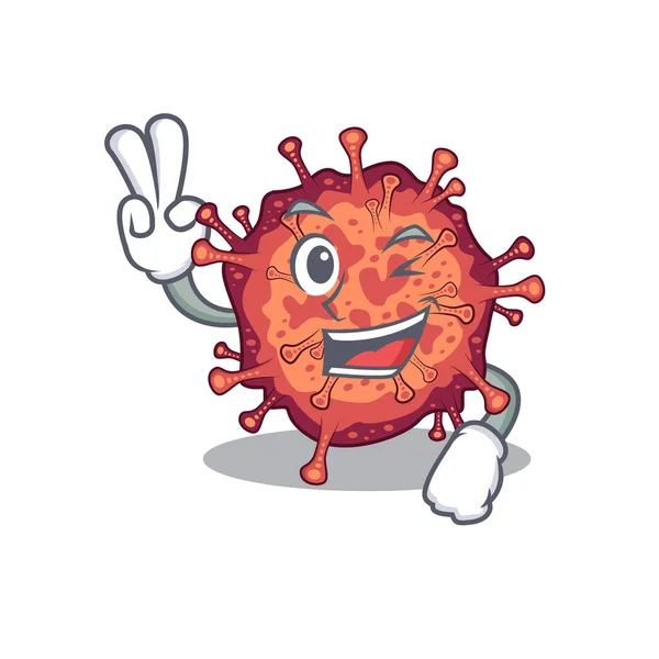 Cheerful Contagious Corona Virus Mascot Design Two Fingers Vector Illustration — Stock Vector