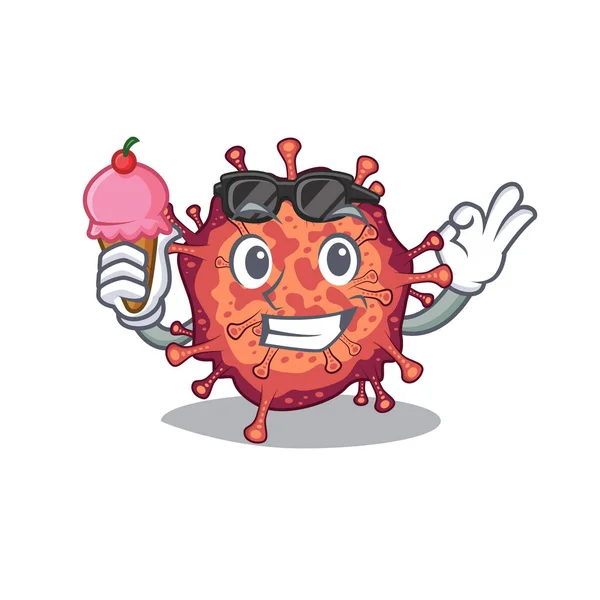 Cartoon Character Contagious Corona Virus Holding Ice Cream Vector Illustration — Stock Vector