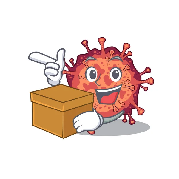 伝染性のコロナウイルスの漫画のデザインスタイルは ボックスを持っている ベクターイラスト — ストックベクタ