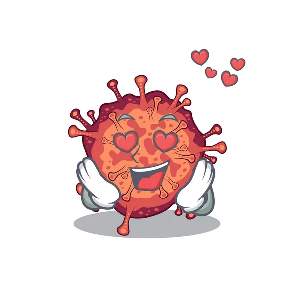 Niedliche Ansteckende Corona Virus Cartoon Figur Die Ein Verliebtes Gesicht — Stockvektor