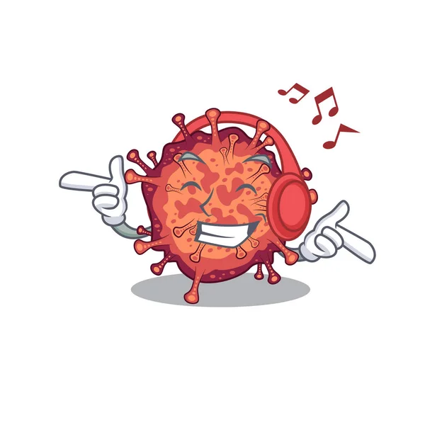 Disfrutar Música Contagiosa Corona Virus Diseño Mascota Dibujos Animados Ilustración — Vector de stock