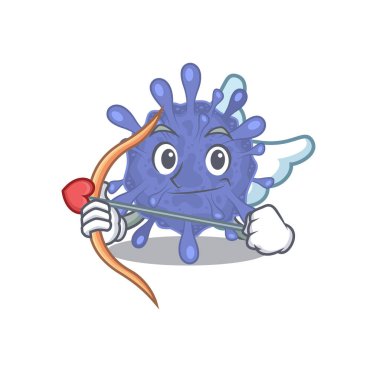 Biyolojik tehlike virüsünün romantik bir resmi. Oklu ve kanatlı Cupid çizgi film karakteri. Vektör illüstrasyonu