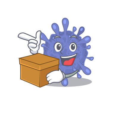 Biyolojik tehlike virüsü karikatür tasarım tarzında bir kutuya sahip. Vektör illüstrasyonu