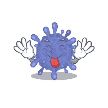 Funny face biohazard viruscorona mascot design style with tongue out