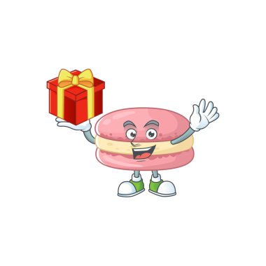 Çatlak suratlı çilekli kurabiyelerin maskot tasarımı.