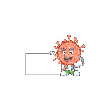 Komik bulbul coronavirus karikatür tasarımı Beyaz tahtayla destekleniyor