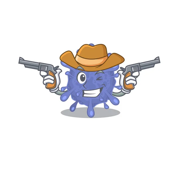 Viruscorona Risco Biológico Engraçado Como Personagem Desenho Animado Cowboy Segurando — Vetor de Stock