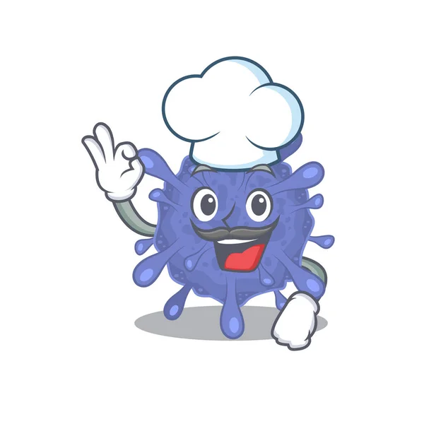 Lindo Personaje Dibujos Animados Viruscorona Peligro Biológico Con Sombrero Chef — Vector de stock
