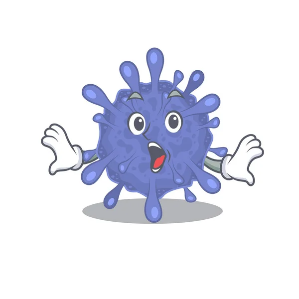 Um personagem de desenho animado de viruscorona risco biológico fazendo um gesto surpreso — Vetor de Stock
