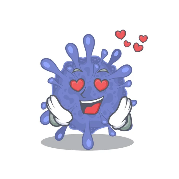 Cute biohazard viruscorona cartoon character showing a falling in love face — Wektor stockowy