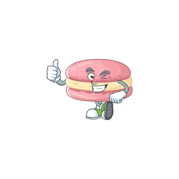 Morango macarons personagem de desenho animado fazendo polegares para cima dedo — Vetor de Stock