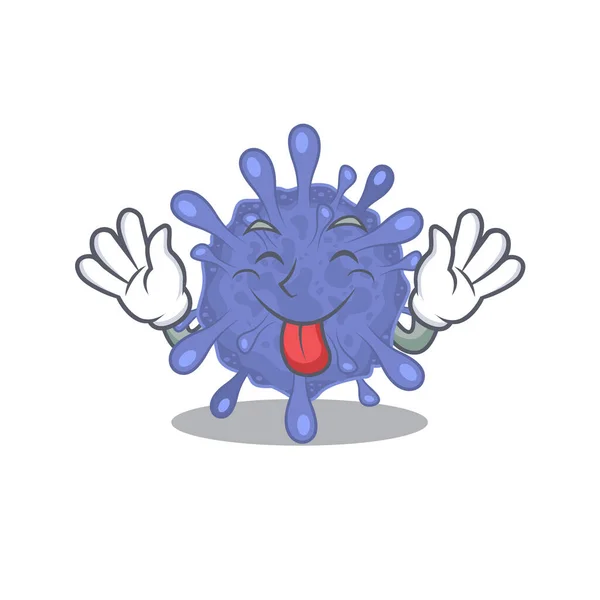 Cara divertida riesgo biológico viruscorona mascota estilo de diseño con la lengua hacia fuera — Archivo Imágenes Vectoriales