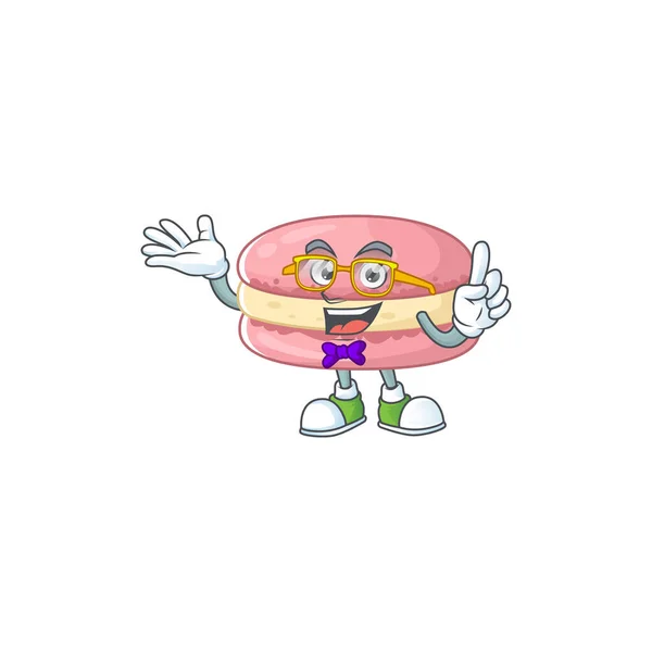 Super engraçado macarons de morango em estilo de design mascote nerd — Vetor de Stock