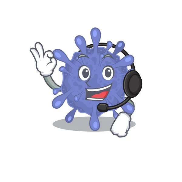 Charming biohazard viruscorona cartoon character design wearing headphone — Stockový vektor