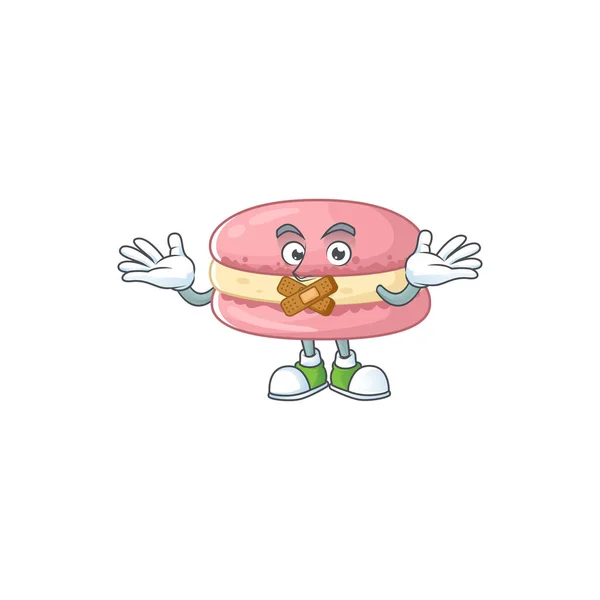 Macarons de morango conceito de design de personagem de desenho animado mostrando gesto silencioso — Vetor de Stock