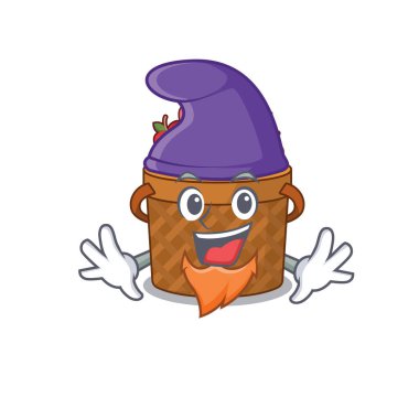 Şirin ve komik Elma Sepeti çizgi film karakteri Elf gibi giyinmiş. Vektör illüstrasyonu