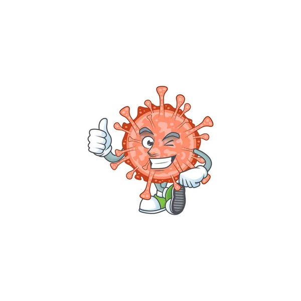 Bulbul coronavirus karakter kartun membuat Thumbs up finger - Stok Vektor