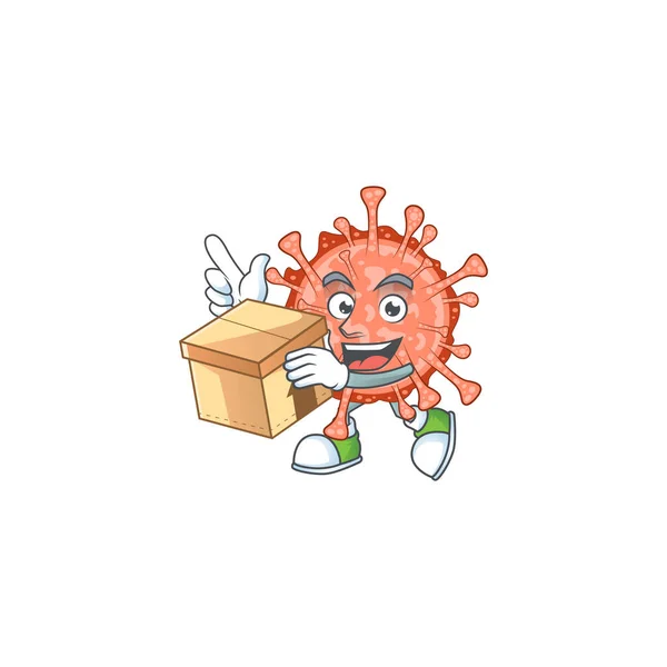 Sebuah ikon bulbul coronavirus gaya desain maskot dengan kotak - Stok Vektor