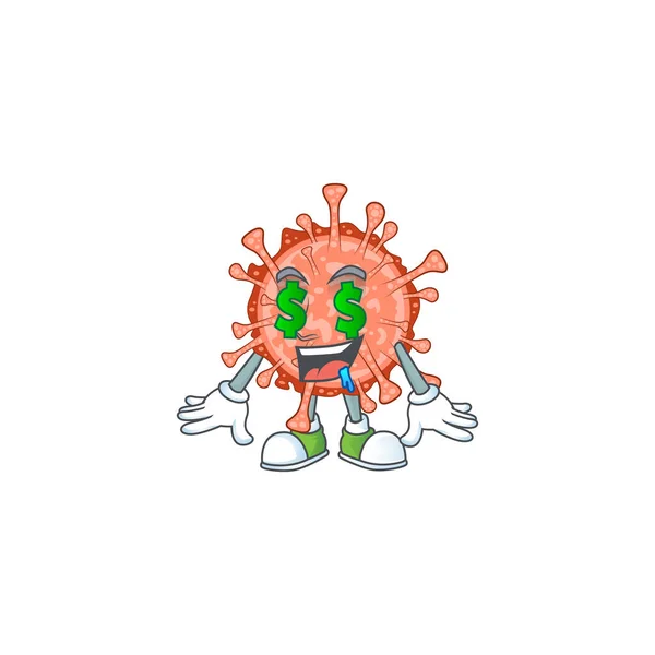 Rich bulbul coronavirus dengan konsep karakter maskot mata uang - Stok Vektor