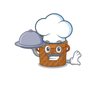 Elma sepeti, tepside yemek olan bir çizgi film karakteri. Vektör illüstrasyonu