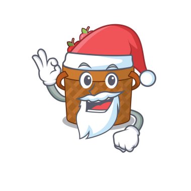 Elma sepeti Santa çizgi film karakter tasarımı tamam parmağı gösteriyor. Vektör illüstrasyonu